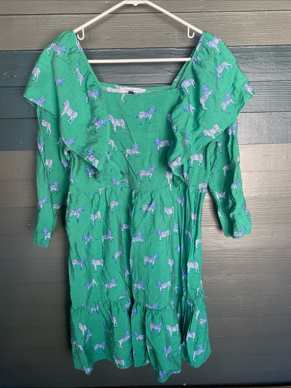 Michelle McDowell Kelly Green Zebra Print Ruffle Dress Size Small